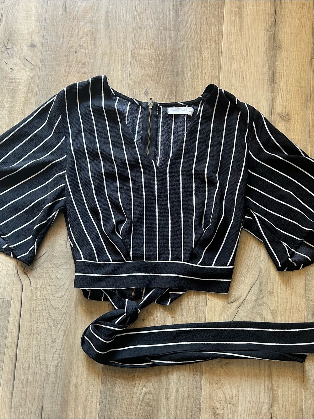 Mind Code Black and White Striped Wrap Crop Top